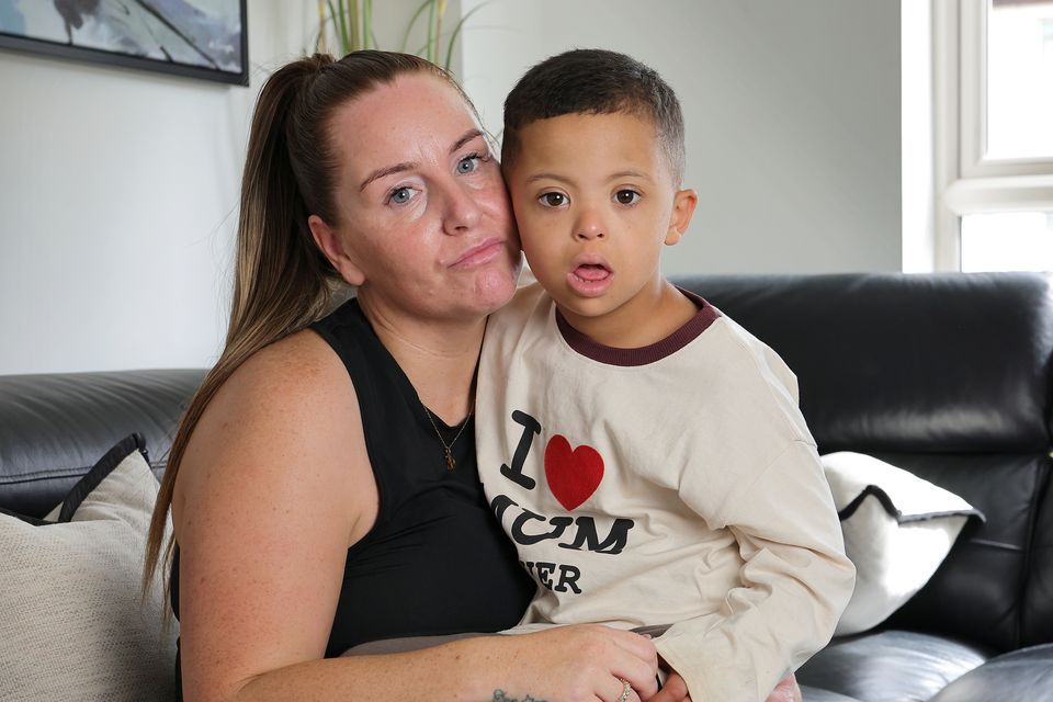 Erica Boyce with her son Marley at their home in Dublin. Marley has Down syndrome and autism and has not been to school yet. Photo: Frank McGrath